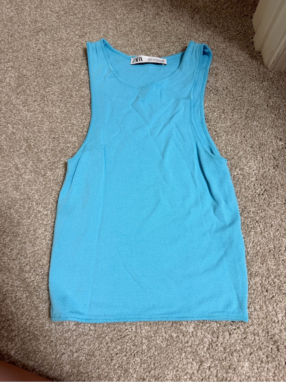 Zara Bright Aqua Sleeveless Ribbed Tank